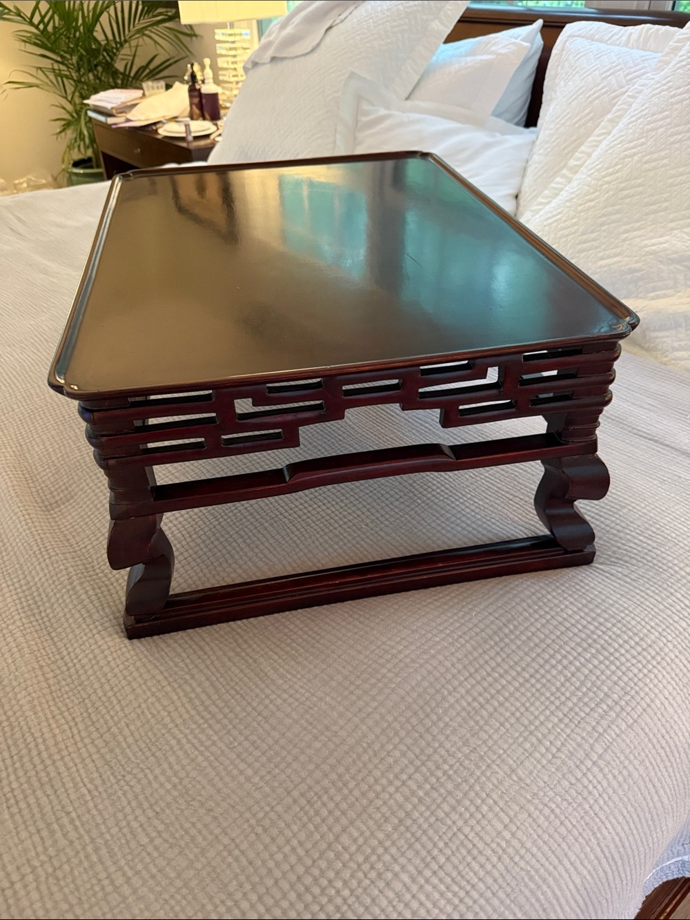 ASIAN DESK TOP/BED TRAY Mahogany Wood with Fretwork